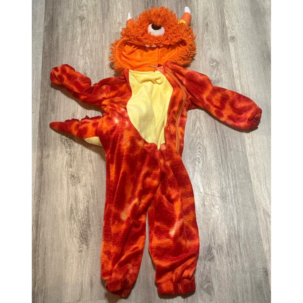 Toddler Orange Monster Cyclops‎ Costume Jumpsuit with Hood and Tail Size 2-3T